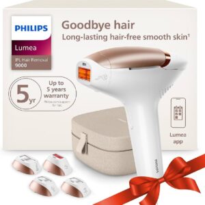 Philips Lumea 9000 Series IPL Hair Removal Device, Permanent Laser Hair Reduction for Women & Men, Easy & Comfortable Use at Home, SenseIQ, 4 Attachments for Body, Face, Bikini & Underarms, BRI984/03
